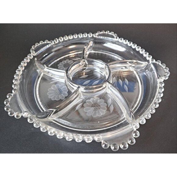 Vintage Candlewick 6 Part Divided Dish Cornflower Pattern  1930's - Picture 2 of 3